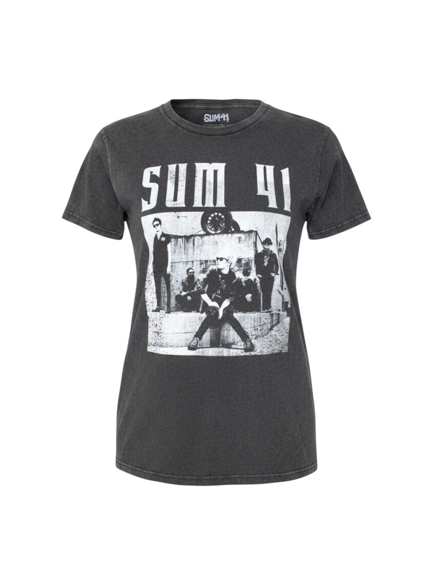 WILDSIDE Sum 41 limited edition stone wash cotton t-shirt with iconic black and white band box photo print