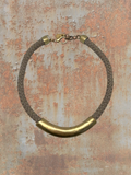 WILDSIDE taupe cotton cord necklace with gold zamak tube and carabiner closure, 40cm length.