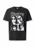 WILDSIDE The Doors stone wash cotton t-shirt featuring a retro squares band photo print in black and grey.