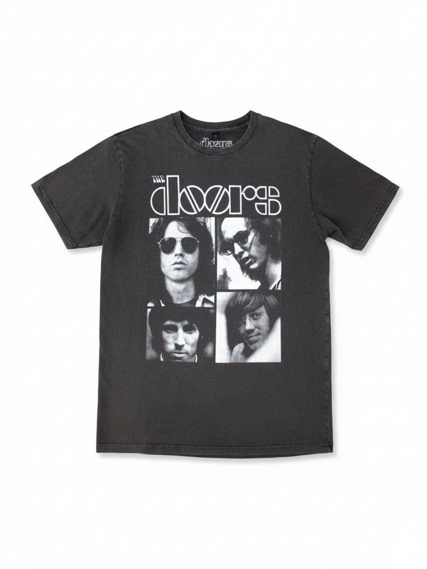 WILDSIDE The Doors stone wash cotton t-shirt featuring a retro squares band photo design in black and grey